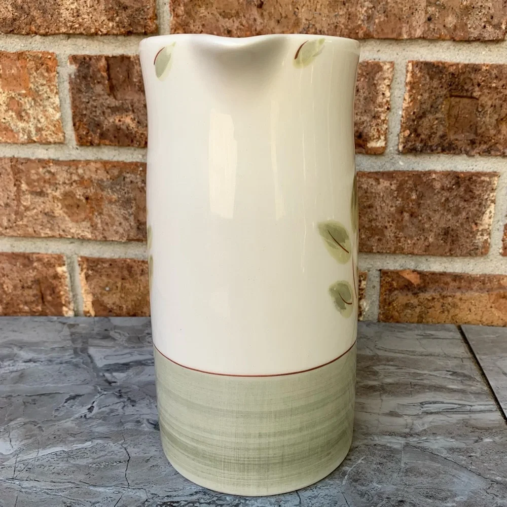 Faianca Subtil Pitcher Made In Portugal Cream Sage Green Leaves 8.5
